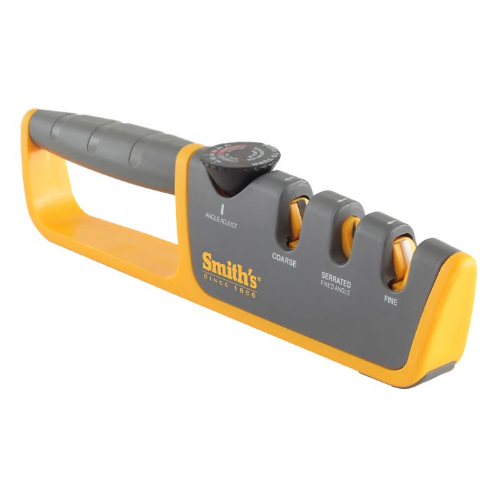 Smiths Products 50264 Adjustable Angle Pull-Thru Sharpener Hand Held Fine, Coarse Ceramic, Diamond Sharpener Rubber Handle Gray