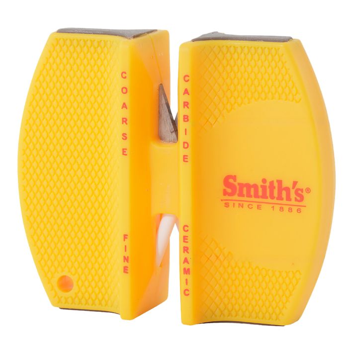 Smiths Products CCKS Knife Sharpener 2-Step Fine, Coarse Carbide, Ceramic Sharpener Rubber Handle Yellow
