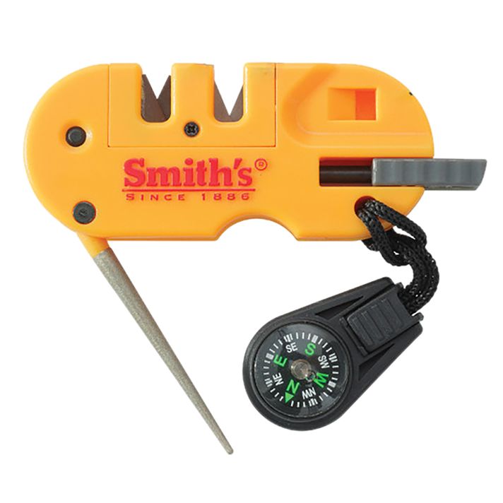 Smiths Products 50364 Pocket Pal X2 Sharpener and Outdoor Tool Hand Held Fine/Medium/Coarse Carbide, Ceramic, Diamond Sharpener Plastic Handle Yellow