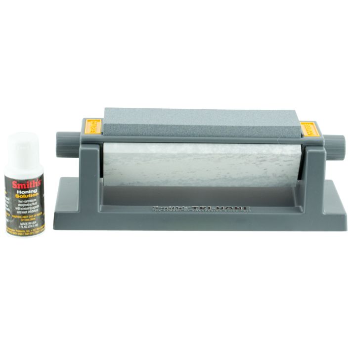 Smiths Products 51444 3-Stone Sharpening System 6" Fine/Medium/Coarse Synthetic, Arkansas, Sharpener Rubber Handle Gray