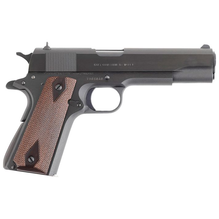 Colt Mfg O1970A1CS Government Series 70 45 ACP 7+1 5" Black National Match Barrel, Blued Serrated Steel Slide & Frame w/Beavertail, Rosewood Grip, Ambidextrous