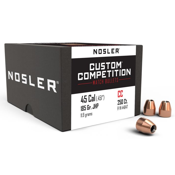 Nosler 44847 Custom Competition 45Cal 185gr Jacketed Hollow Point 250/Box
