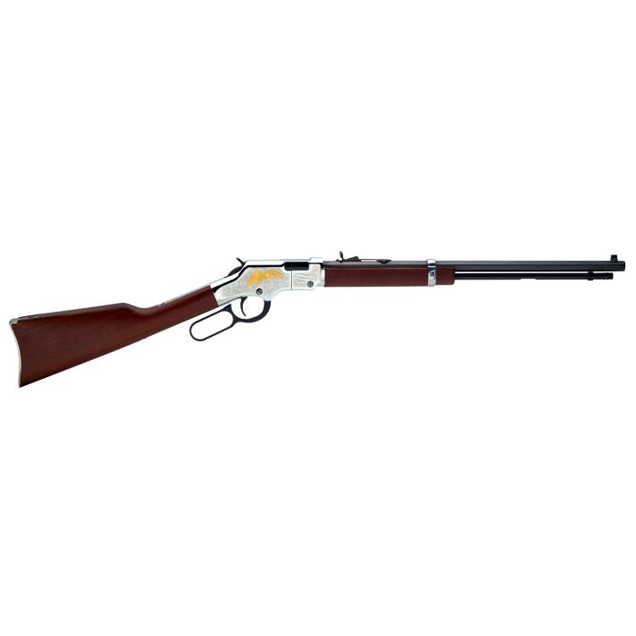 Henry H004GE Golden EagleFull Size 22 Short, 22 Long, 22 LR, 16 LR/21 Short 20" Blued Octagon Barrel, Nickel-Plated Metal Finish, American Walnut Stock Right Hand
