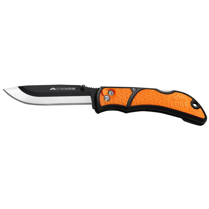 Outdoor Edge RLB30C RazorLite3.50" Folding Drop Point Tanto Plain 420J2 SS Blade Black/Orange Polymer Handle