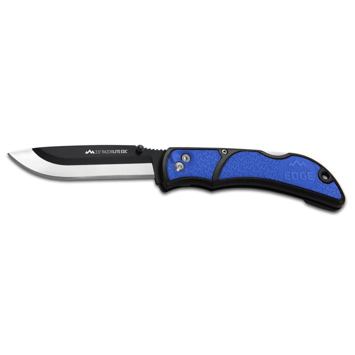 Outdoor Edge RLU40C RazorLite3.50" Folding Drop Point Tanto Plain 420J2 SS Blade Black/Blue Polymer Handle