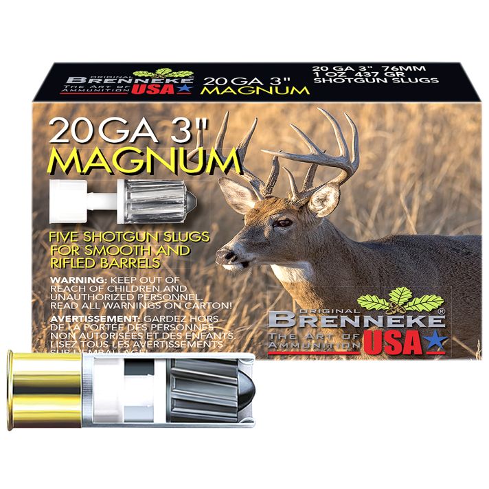 Brenneke SL203M Magnum20Gauge 3" 1oz Slug Shot 5 Per Box/50 Case