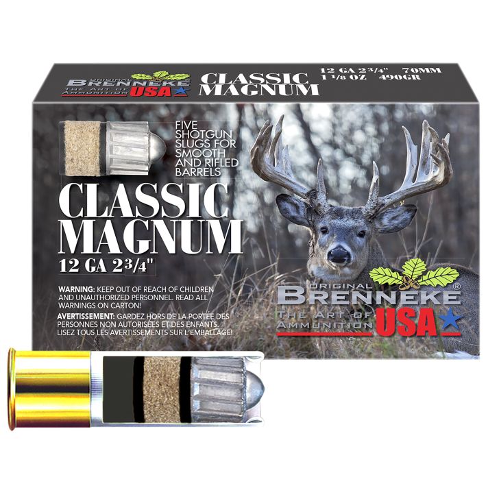 Brenneke SL122CLM Classic Magnum12Gauge 2.75" 1 1/8oz Slug Shot 5 Per Box/50 Case