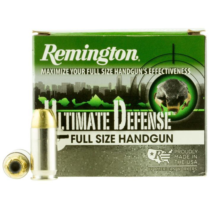 Remington Ammunition 28973 Ultimate Defense Full Size Handgun 45ACP+P 185gr Brass Jacketed Hollow Point 20 Per Box/25 Case
