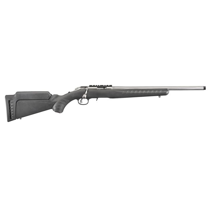 Ruger 8351 American RimfireFull Size 22 LR 10+1 18" Satin Stainless Threaded Barrel, Satin Stainless Scope Rail Receiver, Black Synthetic Adjustable Stock, Right Hand