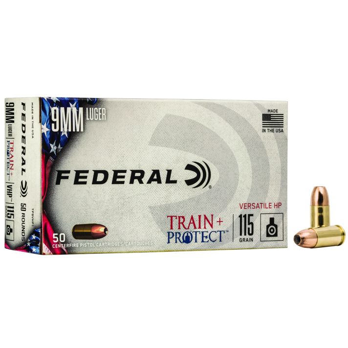 Federal TP9VHP1 Train + Protect9mmLuger 115gr Versatile Hollow Point 50 Per Box/10 Case