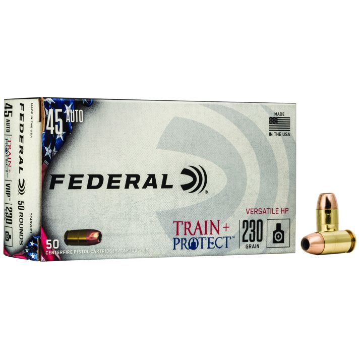 Federal TP45VHP1 Train + Protect45ACP 230gr Versatile Hollow Point 50 Per Box/10 Case