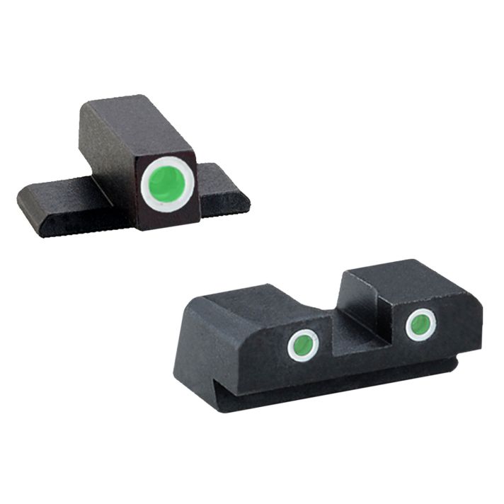 AmeriGlo XD191 Classic Tritium Sight Set for Springfield Armory XDGreen Tritium White Outline Front Sight-Green Tritium White Outline Rear Sight
