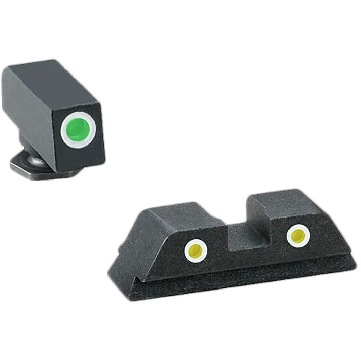 AmeriGlo GL115 Classic Tritium Sight Set for GlockGreen Tritium White Outline Front Sight-Yellow Tritium White Outline Rear Sight