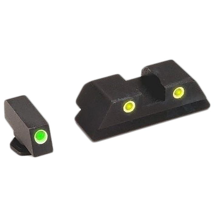 AmeriGlo GL121 Classic Tritium Sight Set for GlockGreen Tritium White Outline Front Sight-Yellow Tritium White Outline Rear Sight