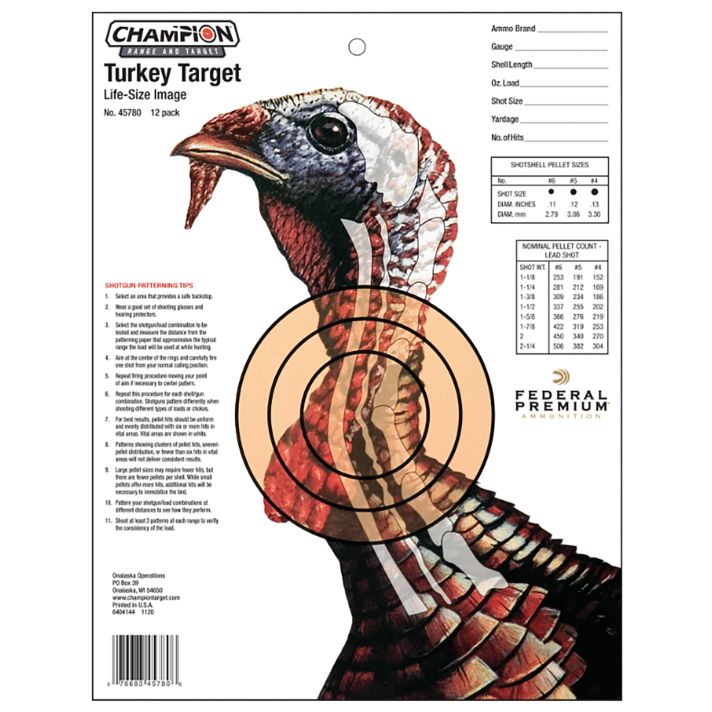 Champion Targets 45780 LifeSize Turkey Hanging Paper Target14" x 18" Multi-Color 12 Pack