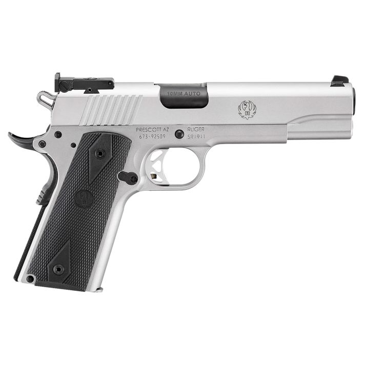 Ruger 6739 SR1911 Target 10mm Auto 8+1 5" Black Bull Barrel, Serrated Stainless Steel Slide, Stainless Steel Frame w/Beavertail, Black Rubber Grip