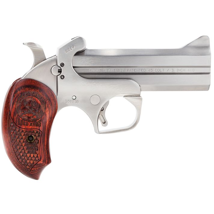 Bond Arms BASS4 Snakeslayer IV 45 Colt (LC) 2rd 4.25" Barrel,Stainless Metal Finish, Blade Front/Fixed Rear Sights, Automatic Extractors & Rebounding Hammer, Extended Rosewood Grip, Manual Safety