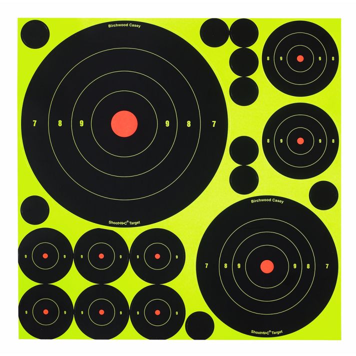 Birchwood Casey 34018 Shoot-N-C Reactive Target Variety Pack Self-Adhesive Paper Black/Yellow Bullseye 50 Pack