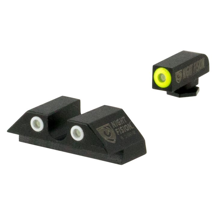 Night Fision GLK001007YGW Tritium Night Sights For GlockGreen Tritium Yellow Outline Front Sight- Green Tritium White Outline Rear Sight Glock 17/17L/19/22