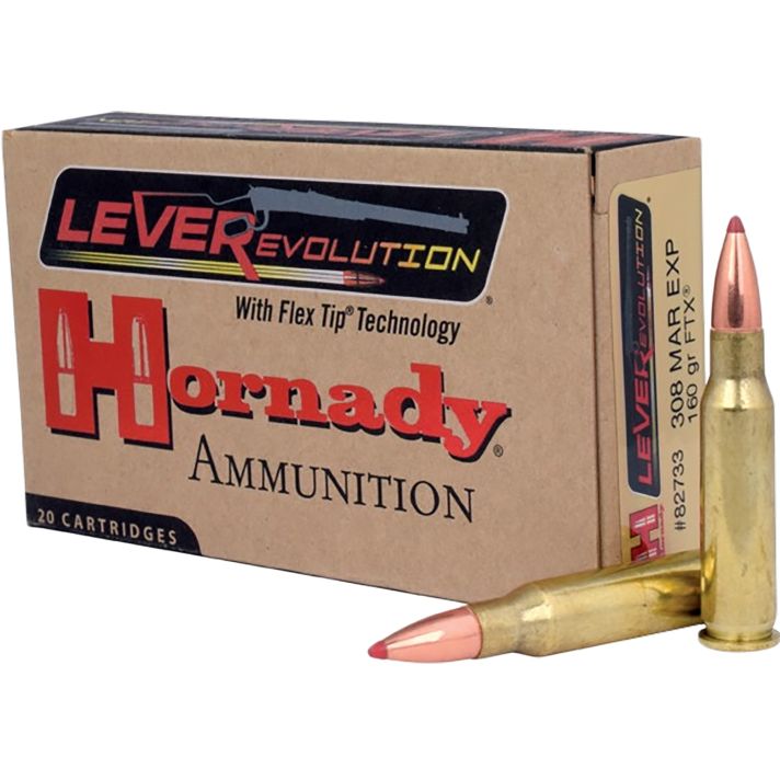Hornady 82733 LEVERevolution308MarlinExpress 160gr Flex Tip eXpanding 20 Per Box/10 Case
