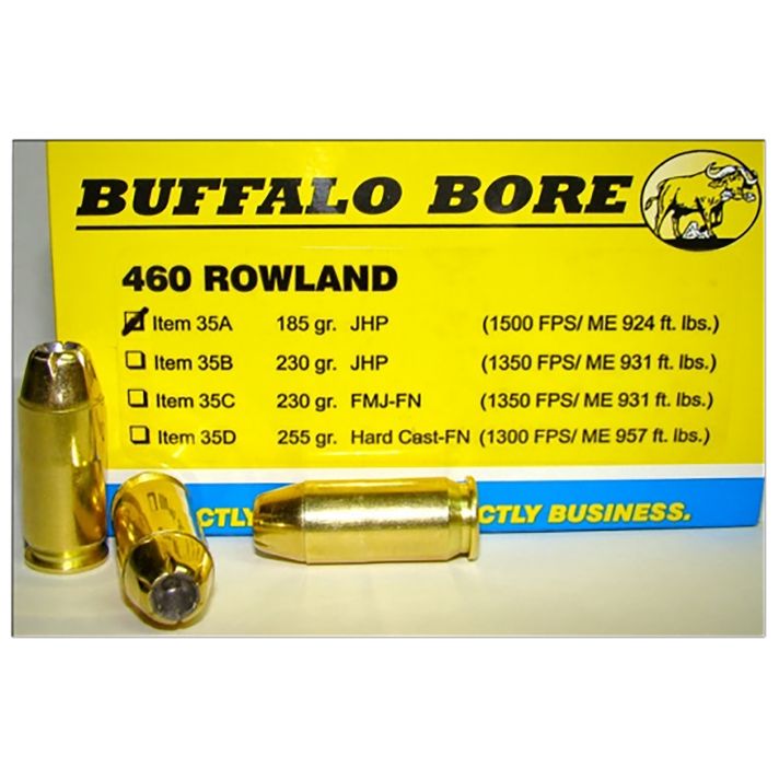 Buffalo Bore Ammunition 35A20 Personal Defense Strictly Business 460Rowland 185gr Jacket Hollow Point 20 Per Box/12 Case