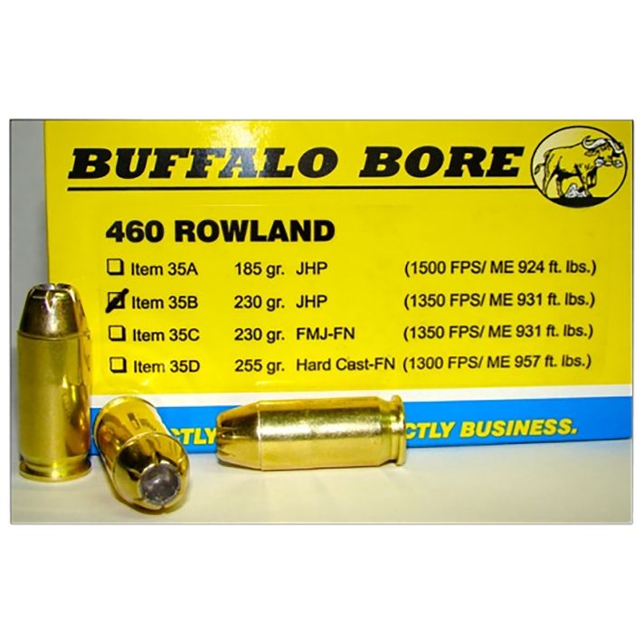 Buffalo Bore Ammunition 35B20 Personal Defense Strictly Business 460Rowland 230gr Jacket Hollow Point 20 Per Box/12 Case