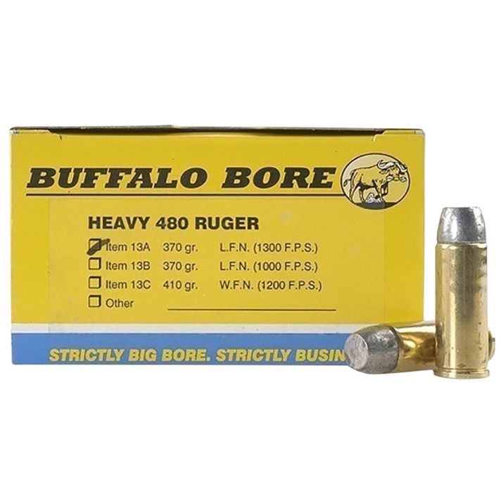 Buffalo Bore Ammunition 13A20 Heavy Strictly Business 480Ruger 370gr Lead Flat Nose 20 Per Box/12 Case
