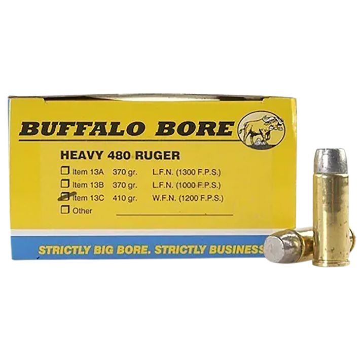 Buffalo Bore Ammunition 13C20 Heavy Strictly Business 480Ruger 410gr Wide Flat Nose 20 Per Box/12 Case