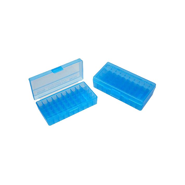 MTM Case-Gard P504524 Ammo Box Flip-Top Multi Caliber Handgun Clear Blue Polypropylene 50rd