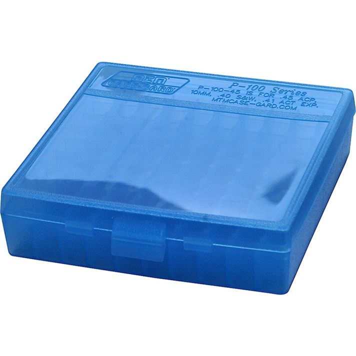 MTM Case-Gard P100924 Ammo Box Flip-Top Multi Caliber Handgun Clear Blue Polypropylene 100rd