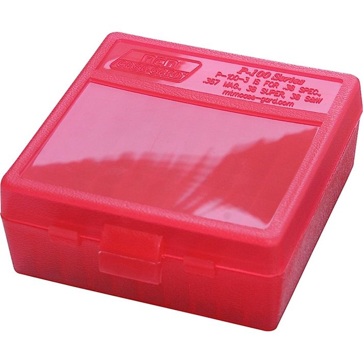 MTM Case-Gard P100329 Ammo Box Flip-Top Multi Caliber Clear Red Polypropylene 100rd
