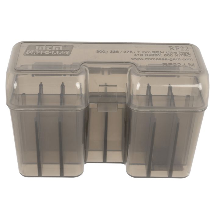 MTM Case-Gard RF22LM41 Ammo Box Flip-Top Multi Caliber Rifle Clear Smoke Polypropylene 22rd
