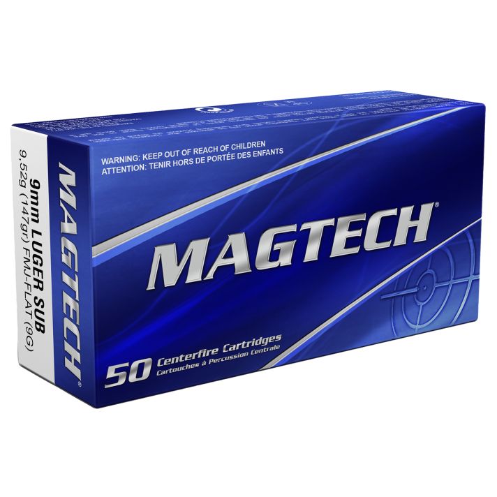 Magtech 9G Range/Training9mmLuger 147gr Full Metal Jacket Flat Subsonic 50 Per Box/20 Case