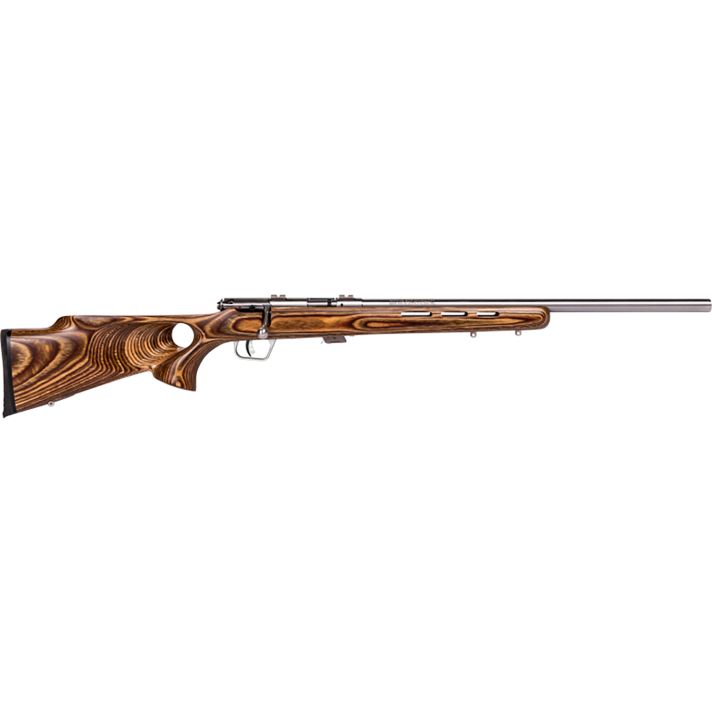 Savage Arms 25725 Mark II BTVS Full Size 22 LR 5+1 21" Satin Heavy Button Rifled Barrel, Satin Drilled & Tapped Stainless Steel Receiver, Satin Brown Thumbhole Laminate Stock, Right Hand