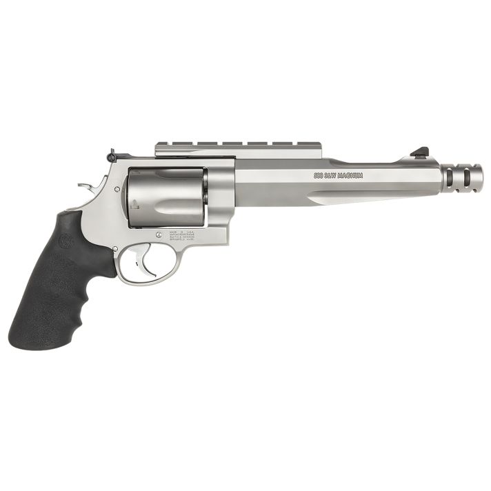 Smith & Wesson 170299 Model 500 Performance Center500 S&W Mag Stainless Steel 7.50" Barrel With Muzzle Brake & 5rd Cylinder, Matte Stainless Steel X-Frame, Chromed Hammer & Trigger With Stop