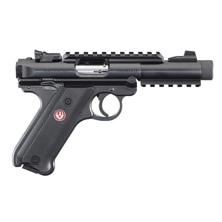 Ruger 40150 Mark IV Tactical 22 LR Caliber with 4.40" Threaded/Picatinny Rail Barrel, 10+1 Capacity, Overall Blued Metal Finish, Checkered Black Polymer Grip & Fixed Sights
