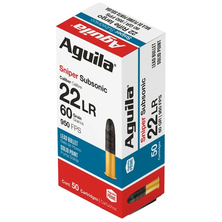 Aguila 1B220112 Sniper Subsonic Rimfire 22LR 60gr Lead Solid Point 50 Per Box/20 Case