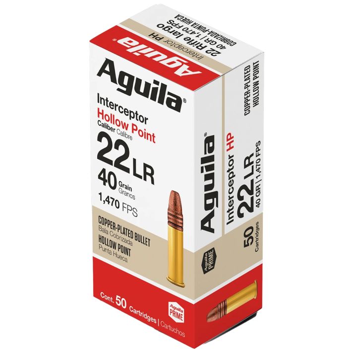 Aguila 1B220321 Interceptor Rimfire 22LR 40gr Copper Plated Hollow Point 50 Per Box/20 Case