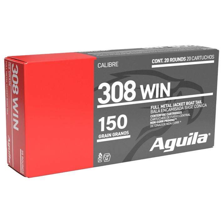 Aguila 1E308110 Target & Range Rifle 308Win 150gr Full Metal Jacket Boat Tail 20 Per Box/25 Case