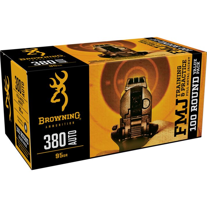 Browning Ammo B191803804 FMJ Value Pack 380ACP 95gr Full Metal Jacket 100 Per Box/5 Case