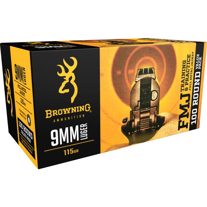 Browning Ammo B191800094 FMJ Value Pack 9mmLuger 115gr Full Metal Jacket 100 Per Box/5 Case