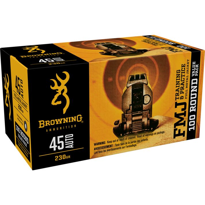 Browning Ammo B191800454 FMJ Value Pack 45ACP 230gr Full Metal Jacket 100 Per Box/5 Case
