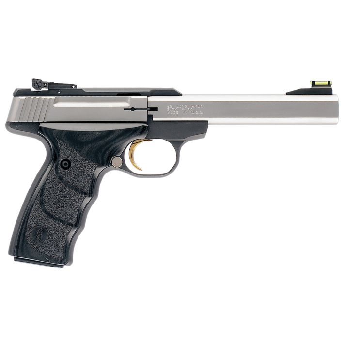 Browning 051427490 Buck Mark Plus *CA Compliant 22 LR 10+1 5.50" Slab Side Barrel, Serrated SS Slide, Matte Black Aluminum Frame, Black Laminate Wood Grips
