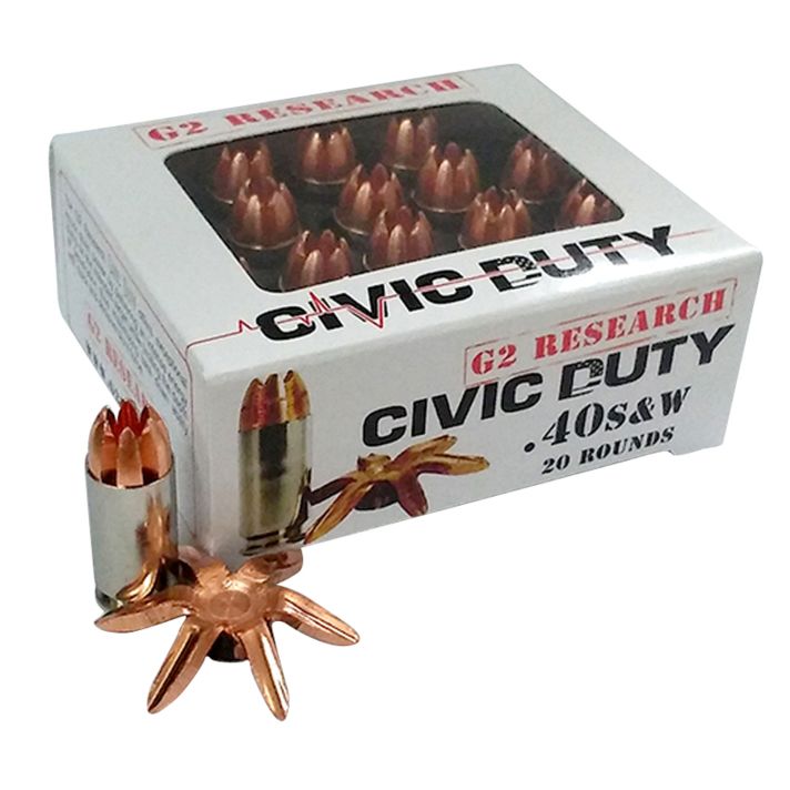 G2 Research G00620 Civic Duty40S&W 122gr Copper Expansion Projectile 20 Per Box/25 Case
