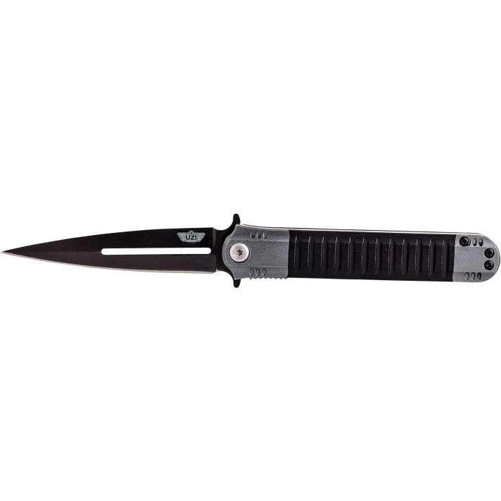 Uzi Accessories UZKFDR009 Covert3.50" Folding Spear Point Plain Black Stainless Steel Blade Black/Gray Aluminum Handle Includes Metal Clip