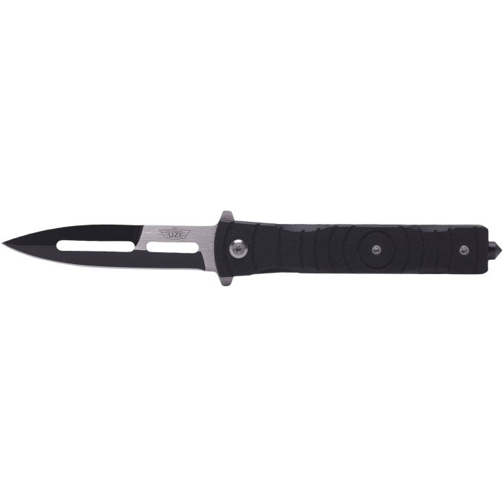 Uzi Accessories UZKFDR014 Mossad III 3.50" Folding Spear Point Plain Black/Silver Stainless Steel Blade Black G10 Handle Features Glass Breaker Includes Metal Clip