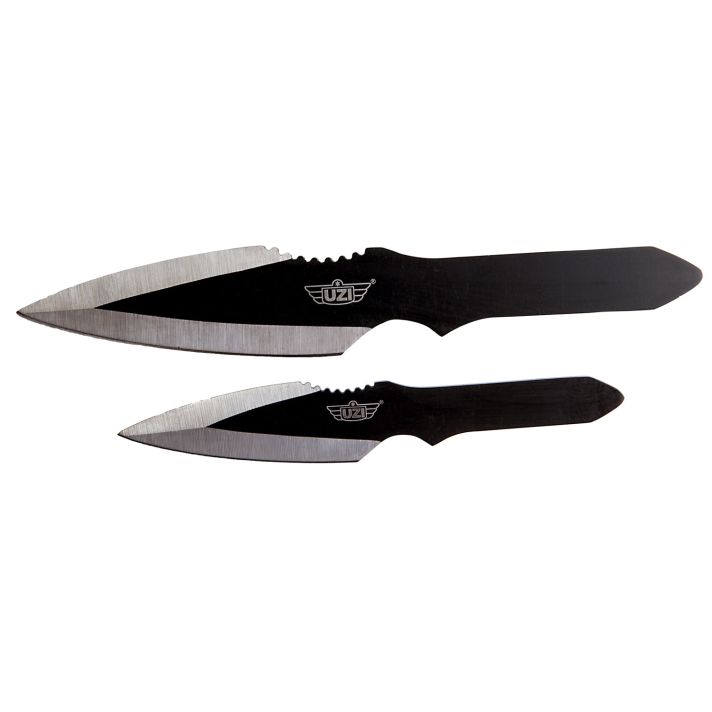Uzi Accessories UZKTRW002 Throwing KnivesFixed Spear Point Plain Black Stainless Steel Blade Black Stainless Steel Handle Includes