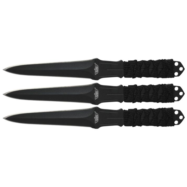 Uzi Accessories UZKTRW003 Throwing Knives3" Fixed Straight Back Plain Black Stainless Steel Blade Black Nylon Cord Wrapped Handle