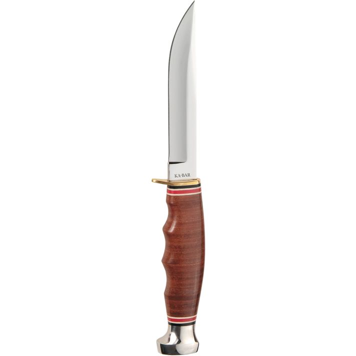 Ka-Bar 1232 Hunter4" Fixed Clip Point Plain Polished 5Cr15MoV SS Blade, Stacked Leather w/Finger Grooves Leather Handle, Includes Sheath