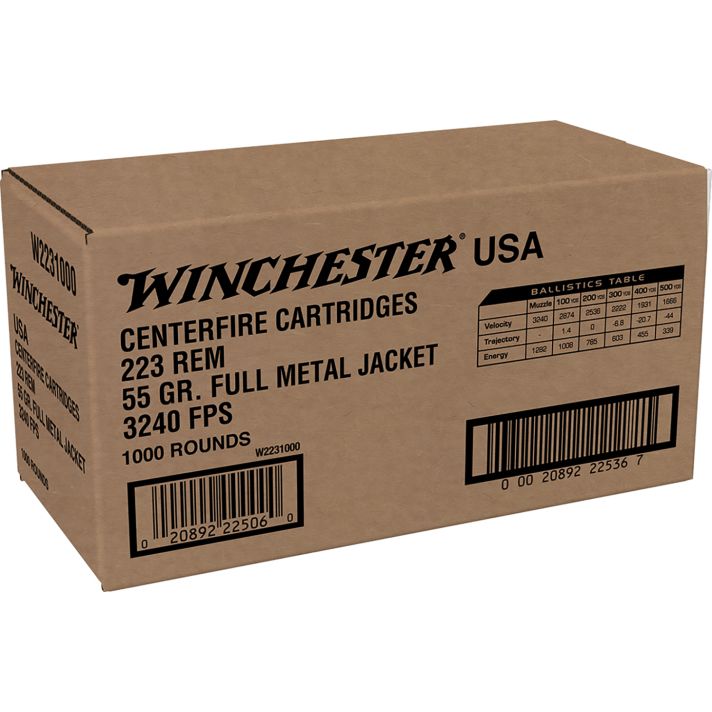 Winchester Ammo W2231000 USA223Rem 55gr Full Metal Jacket 1000rds *Sold by Case